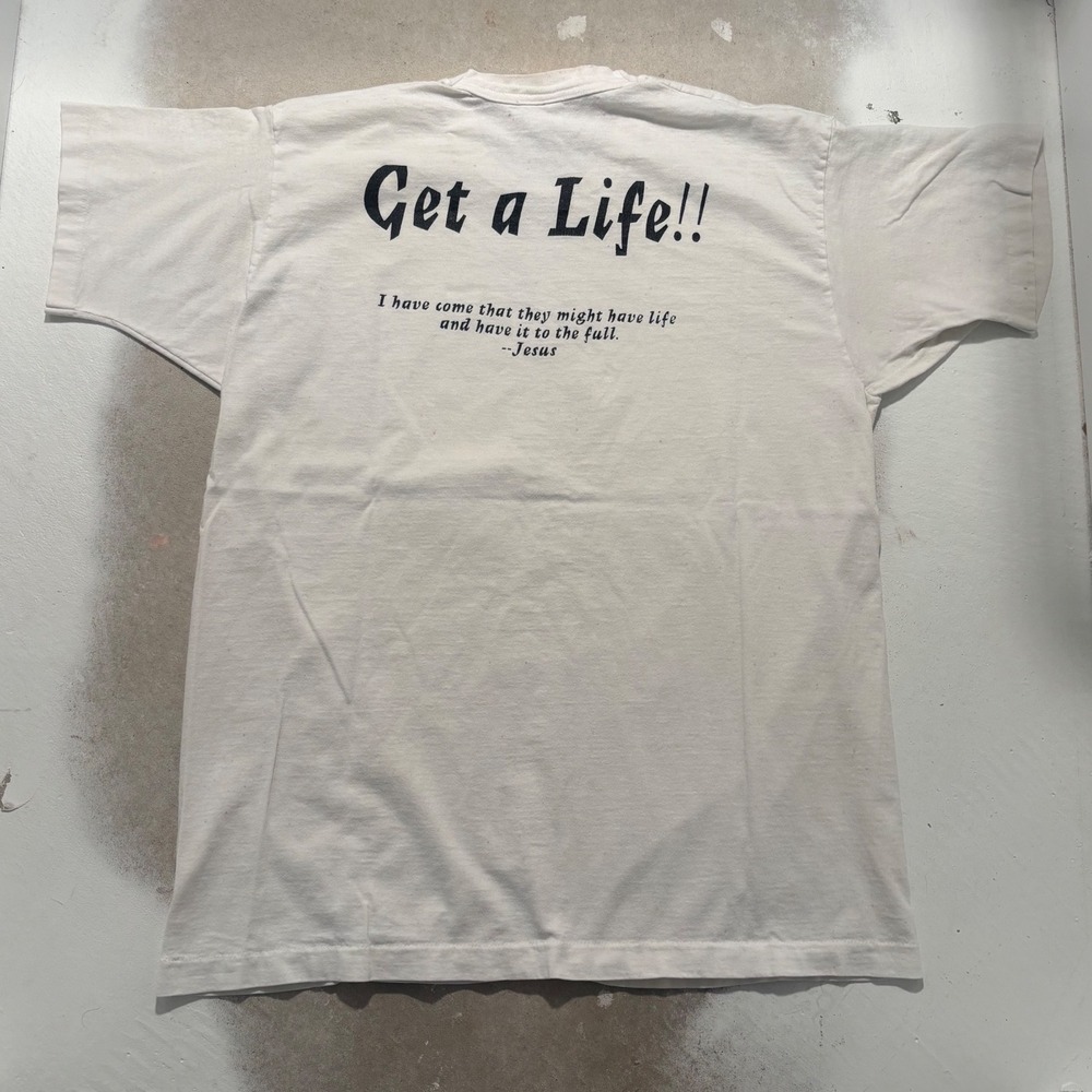 Vintage Fruit of the Loom Life Is Good Jesus Get a Life T-Shirt XL White 90s